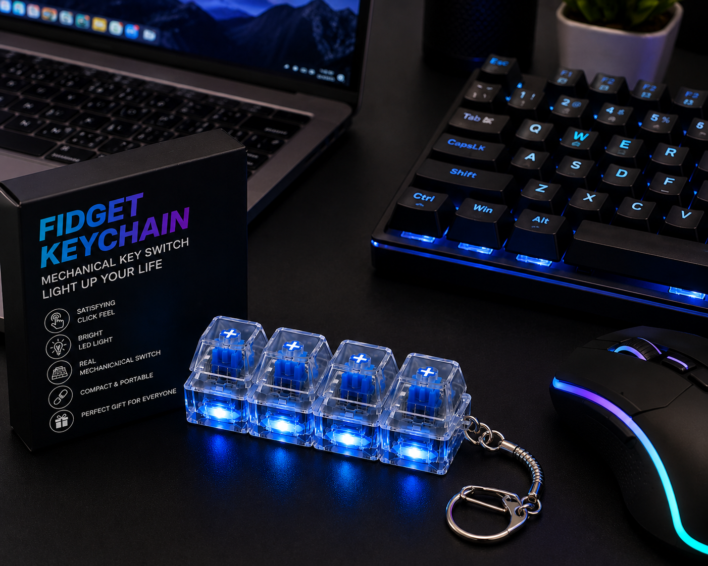 Fidget LED Mechanical Keyboard Keychain | Clicky Switch LED Light Keychain | Stress Relief Pocket Toy