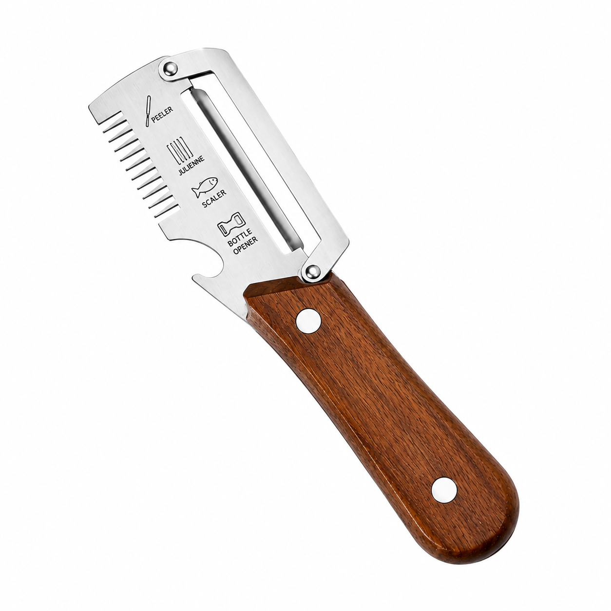 3-in-1 Multifunction Stainless Steel Kitchen Peeler with Julienne Slicer, Fish Scaler & Bottle Opener