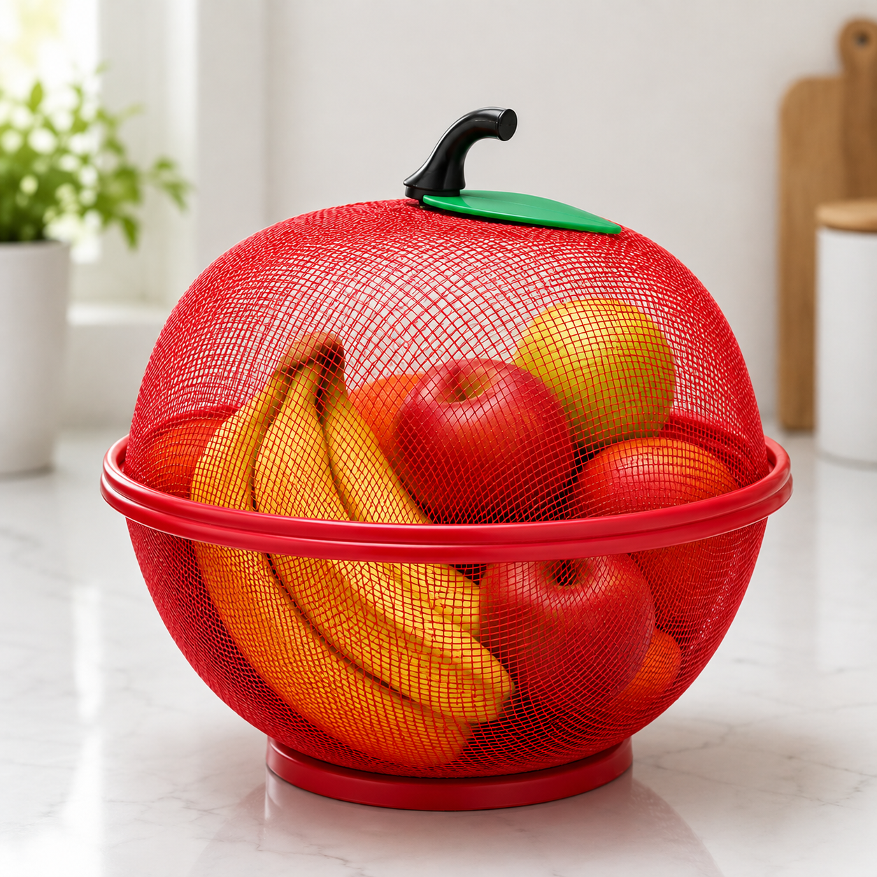 Apple Shape Mesh Fruit Basket with Lid | Food Grade Kitchen Fruit & Vegetable Storage Basket