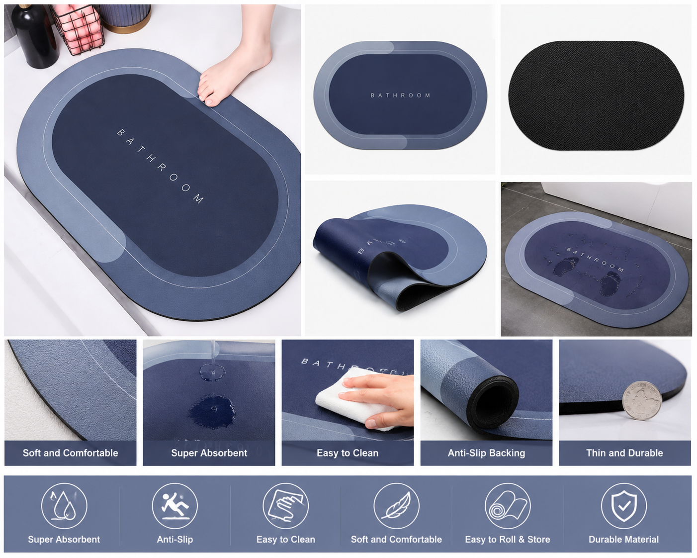 Premium Quick Dry Anti-Slip Bathroom Mat | Soft & Water Absorbent Floor Mat