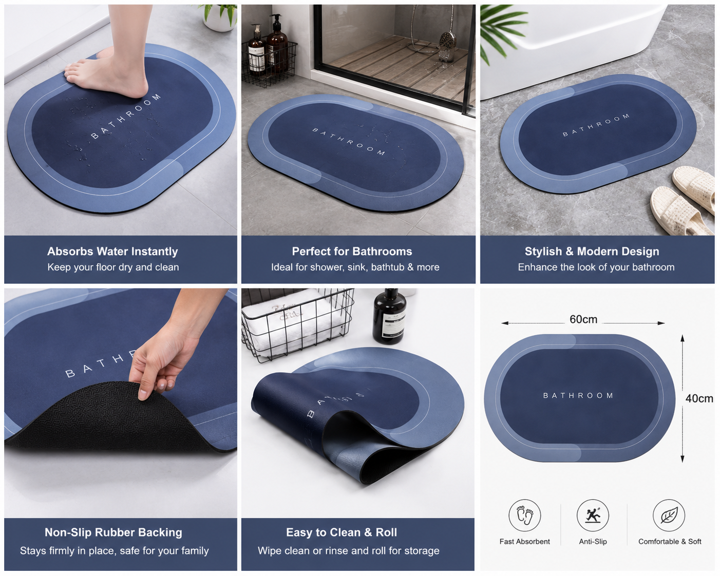Premium Quick Dry Anti-Slip Bathroom Mat | Soft & Water Absorbent Floor Mat