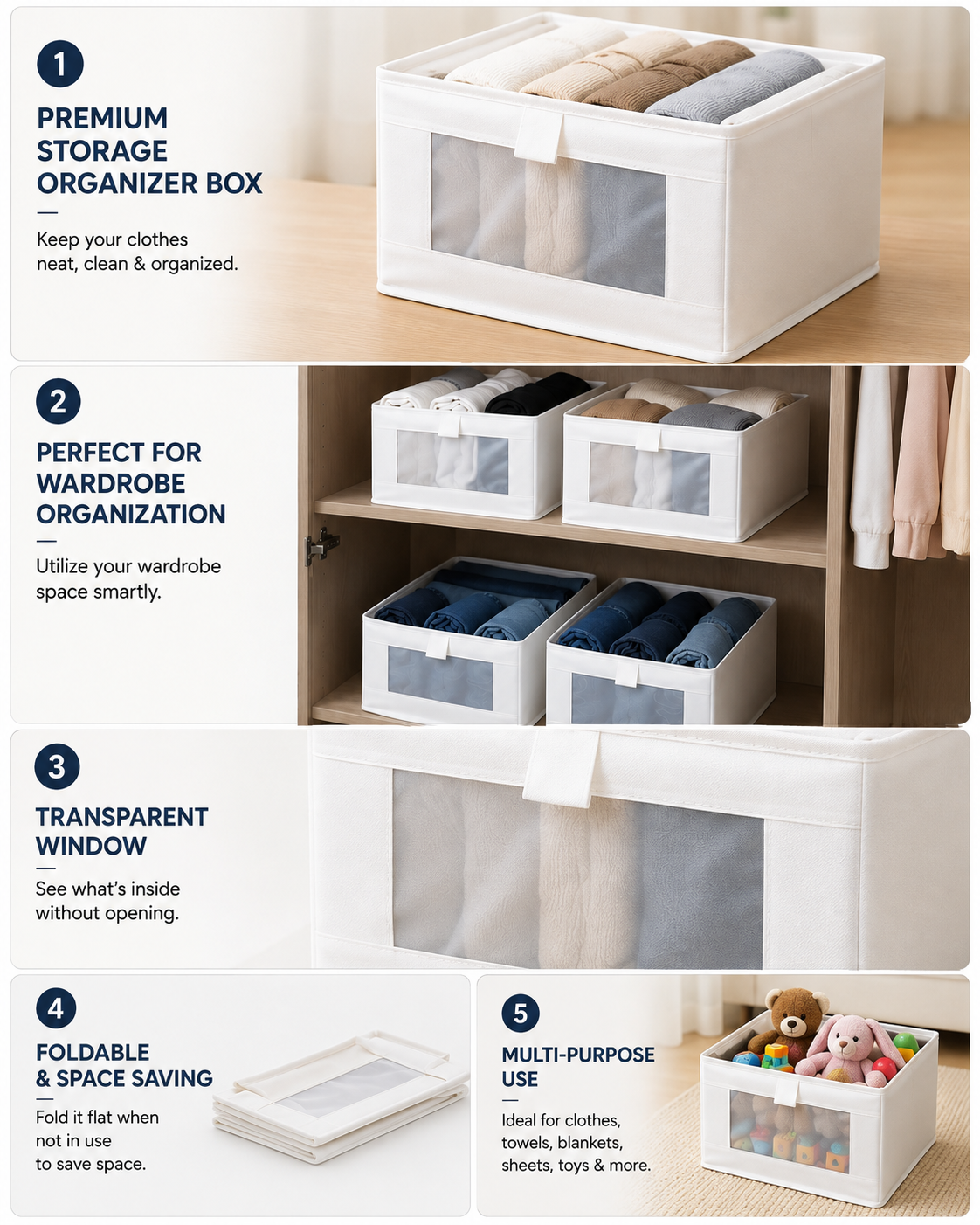Foldable Clothes Storage Organizer Box with Transparent Window | Wardrobe Storage Bin