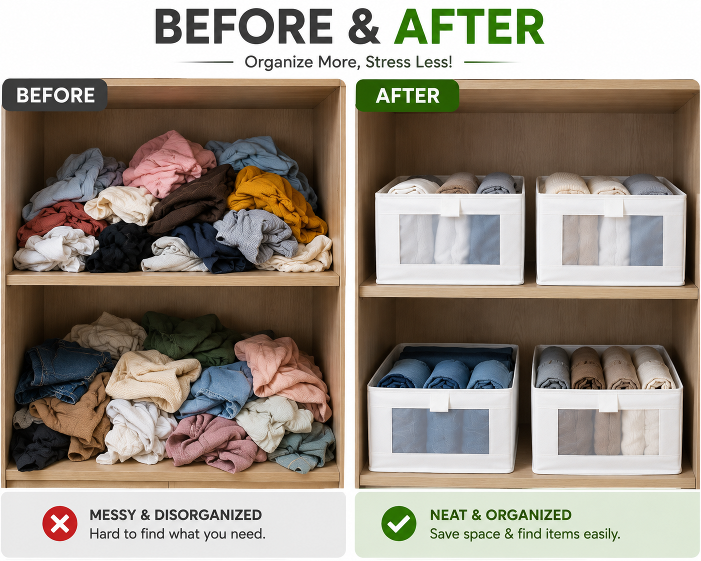Foldable Clothes Storage Organizer Box with Transparent Window | Wardrobe Storage Bin
