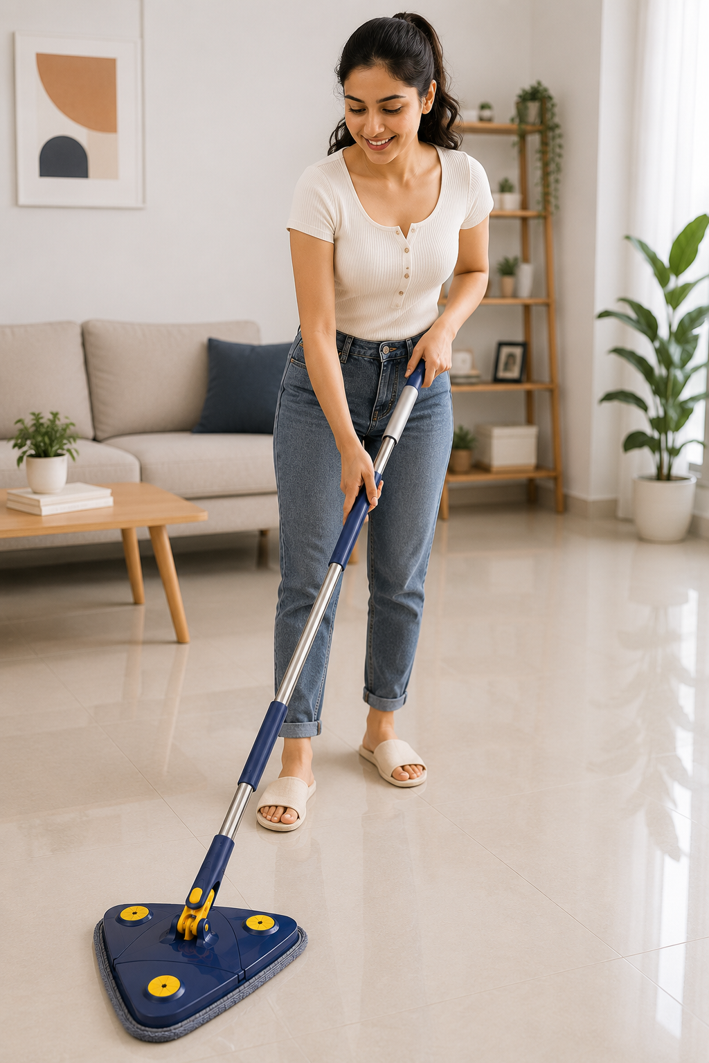 360° Rotating Triangle Flat Mop with Extendable Handle | Self-Wringing Microfiber Floor Cleaner