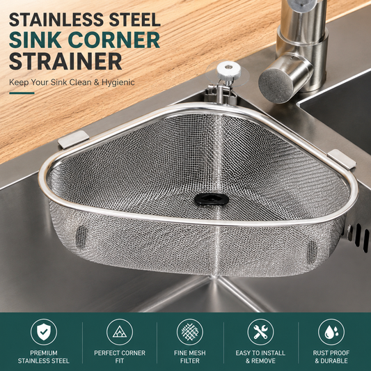 Stainless Steel Sink Corner Strainer Basket | Triangle Kitchen Sink Drain Filter | Rustproof Food Waste Catcher
